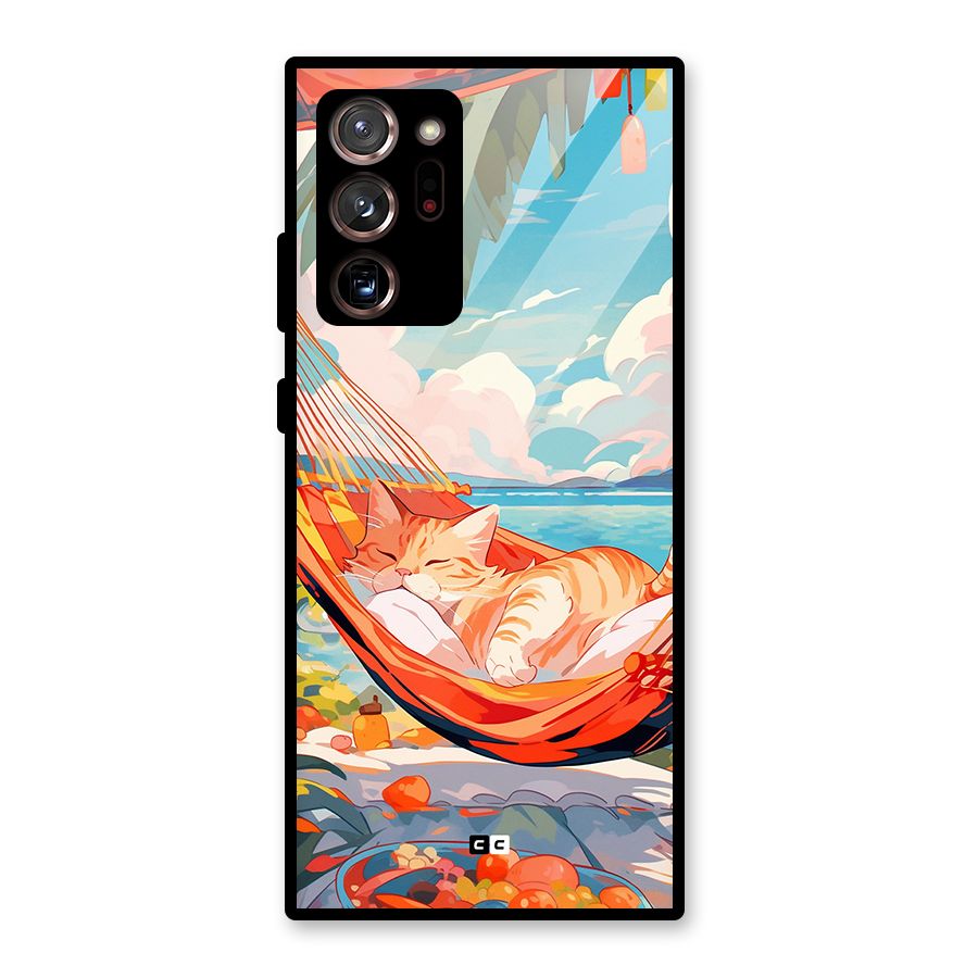 Cute Cat On Beach Glass Back Case for Galaxy Note 20 Ultra