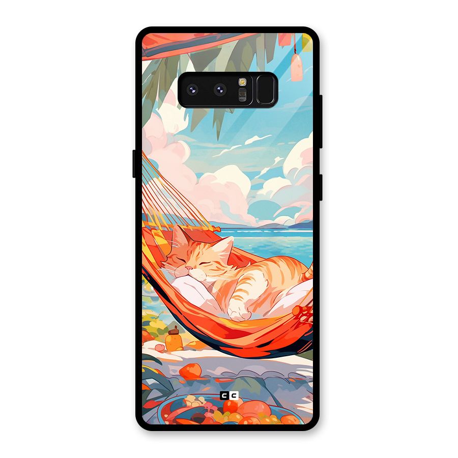 Cute Cat On Beach Glass Back Case for Galaxy Note 8