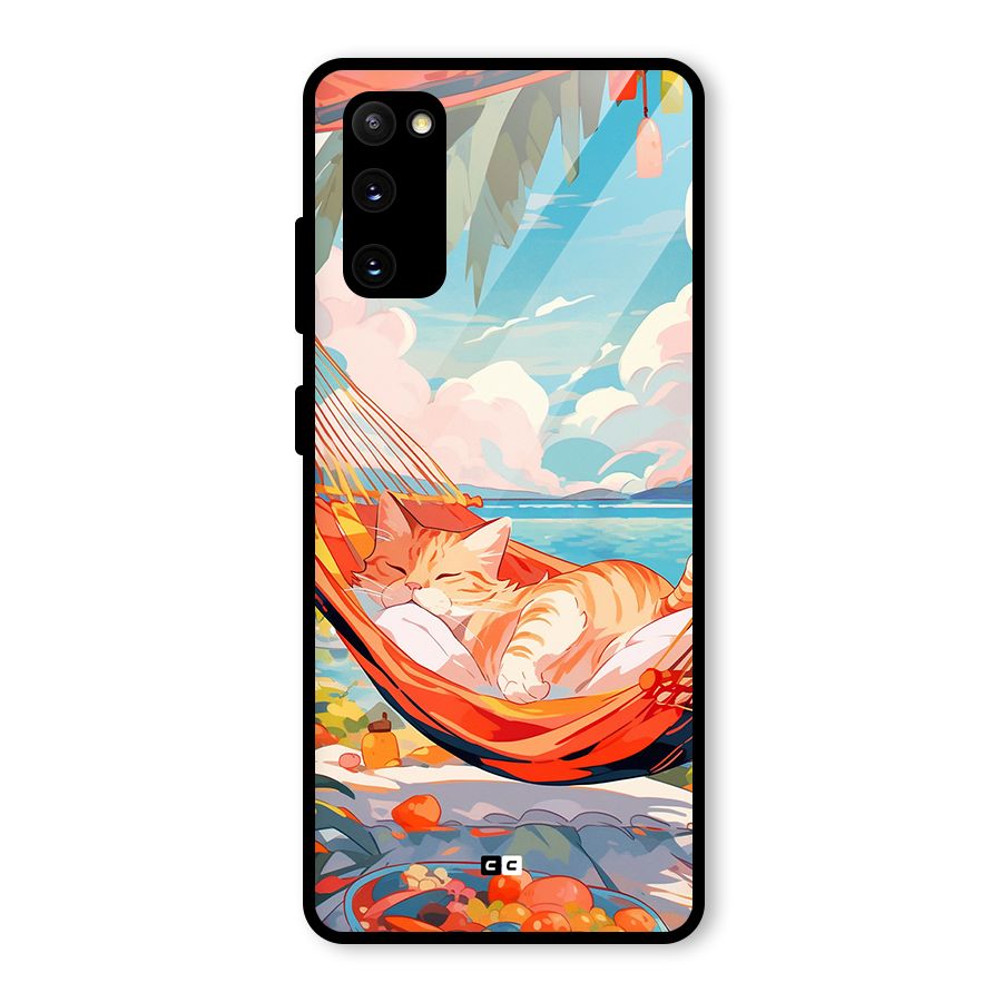 Cute Cat On Beach Glass Back Case for Galaxy S20 FE 5G