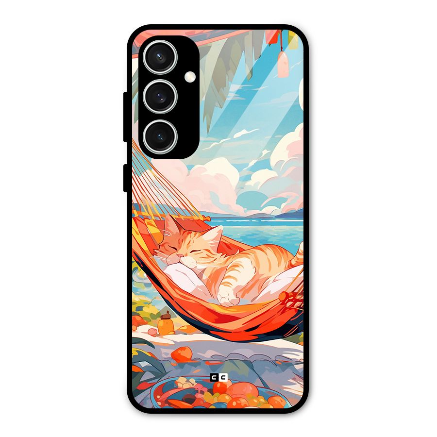 Cute Cat On Beach Glass Back Case for Galaxy S23 FE
