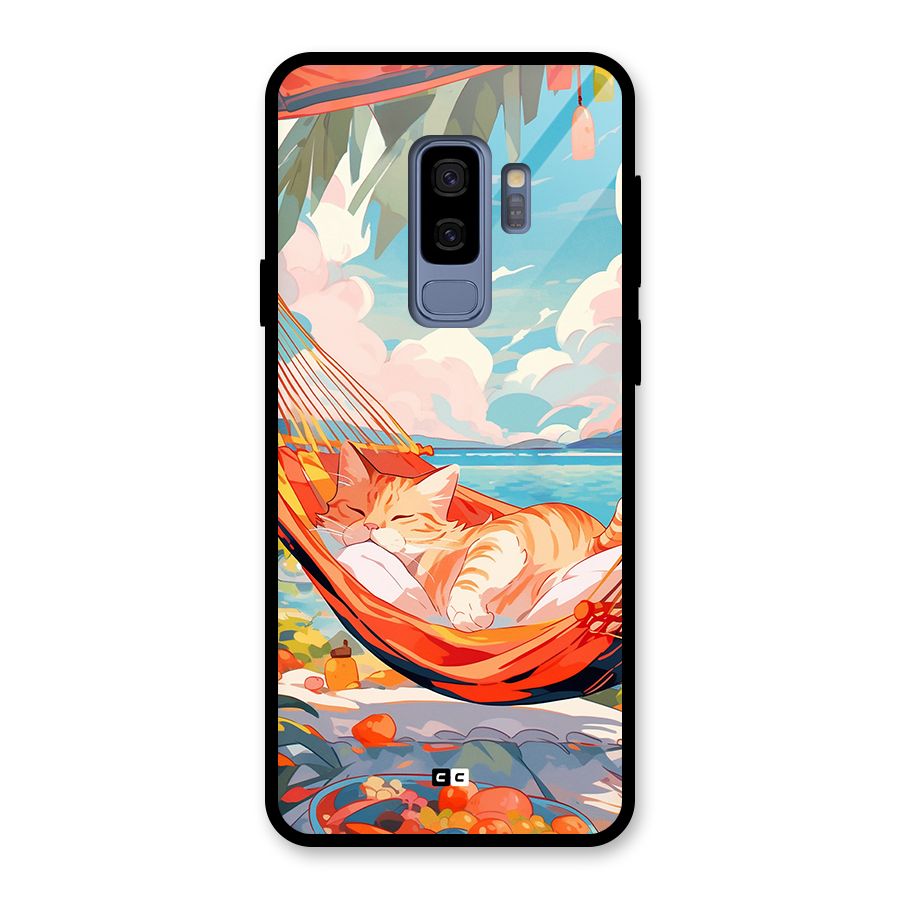 Cute Cat On Beach Glass Back Case for Galaxy S9 Plus