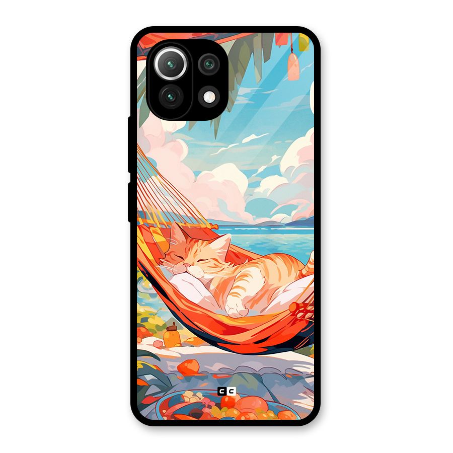 Cute Cat On Beach Glass Back Case for Mi 11 Lite NE 5G