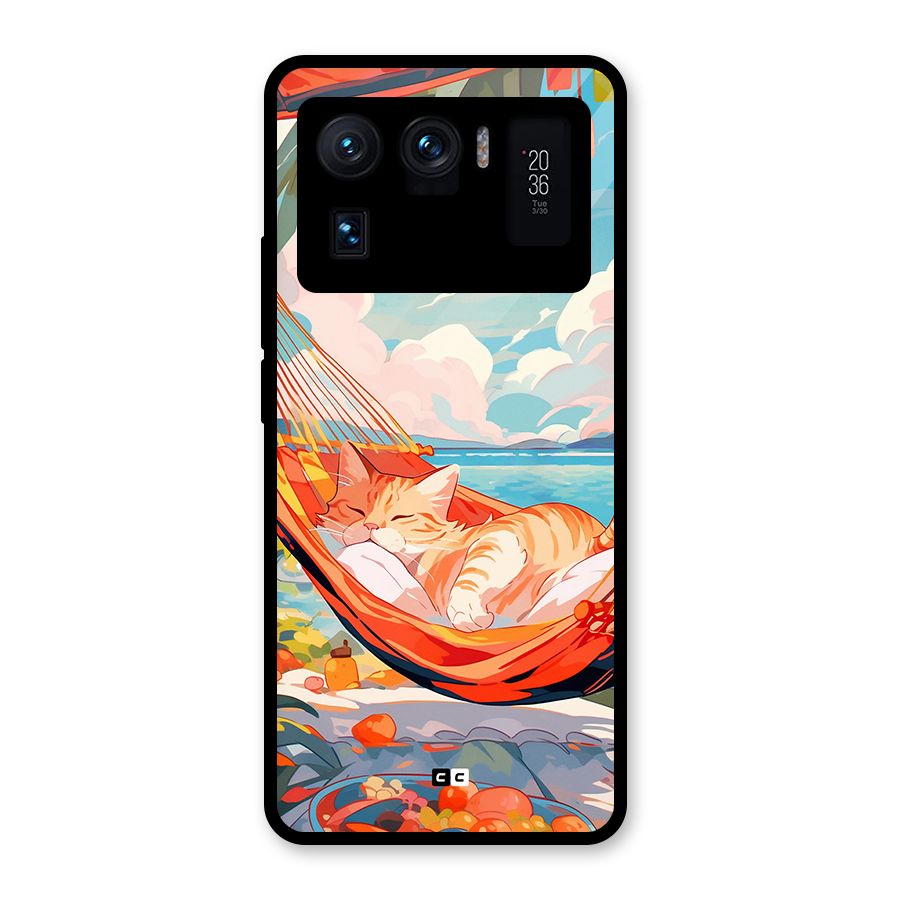 Cute Cat On Beach Glass Back Case for Mi 11 Ultra