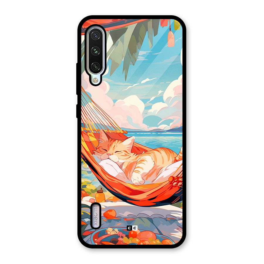 Cute Cat On Beach Glass Back Case for Mi A3