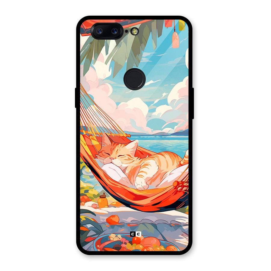Cute Cat On Beach Glass Back Case for OnePlus 5T