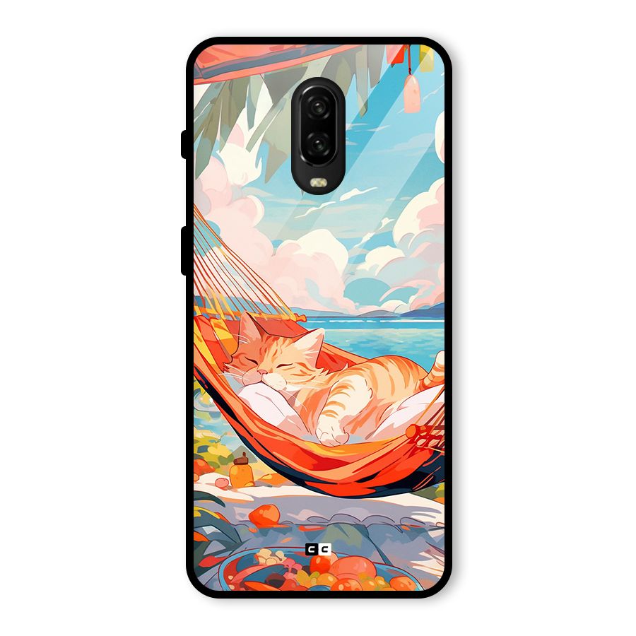Cute Cat On Beach Glass Back Case for OnePlus 6T