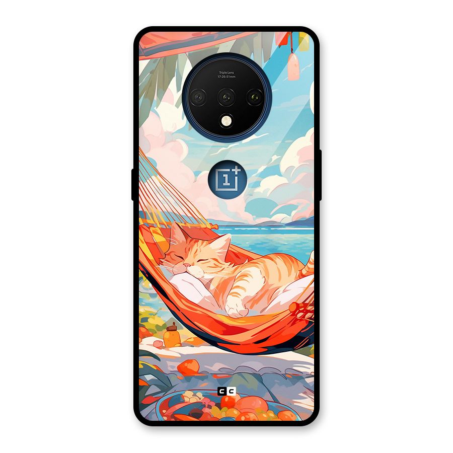 Cute Cat On Beach Glass Back Case for OnePlus 7T