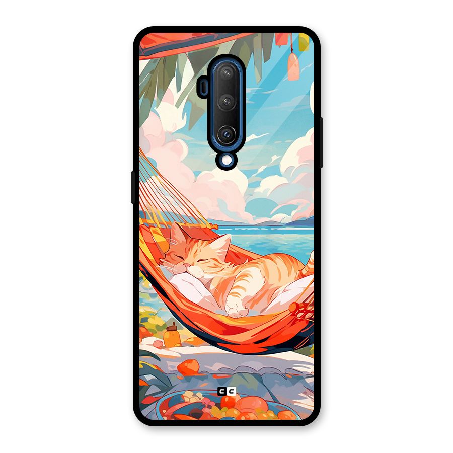 Cute Cat On Beach Glass Back Case for OnePlus 7T Pro
