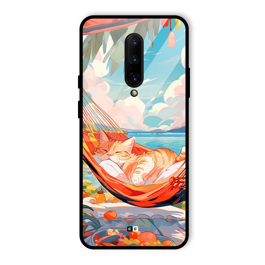 Cute Cat On Beach Glass Back Case for OnePlus 7 Pro