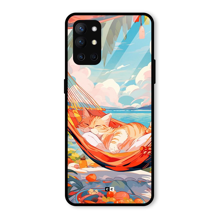 Cute Cat On Beach Glass Back Case for OnePlus 9R