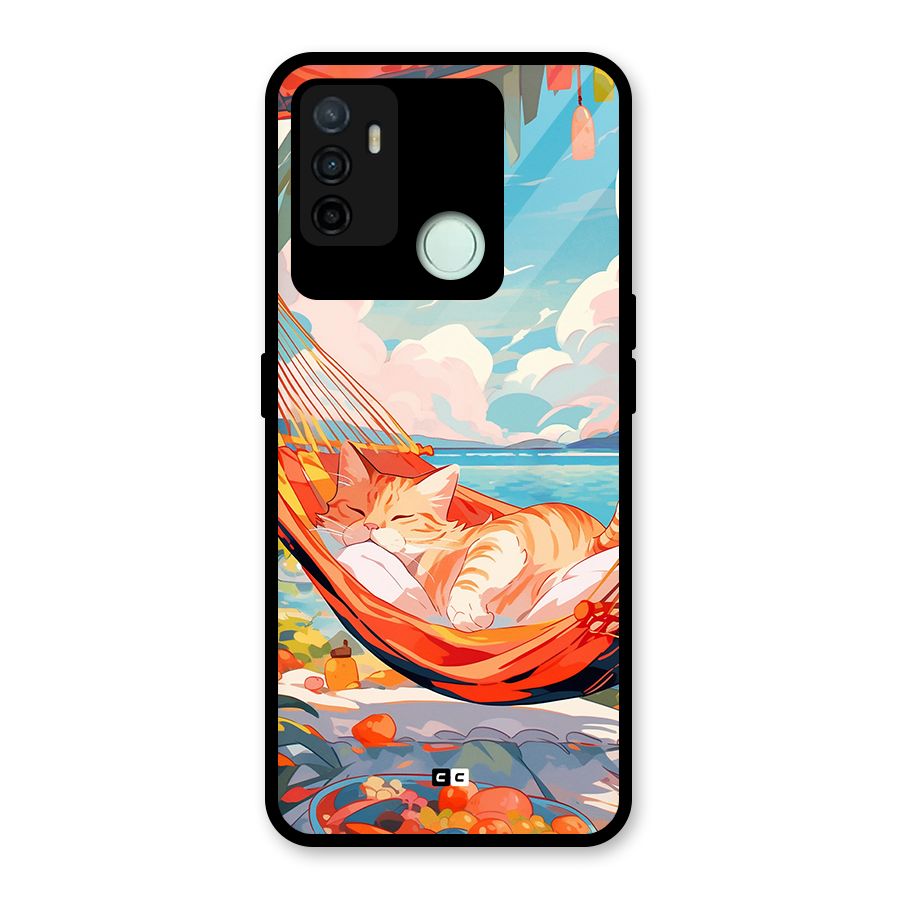 Cute Cat On Beach Glass Back Case for Oppo A53