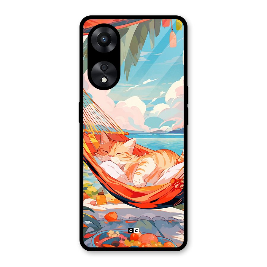 Cute Cat On Beach Glass Back Case for Oppo A78
