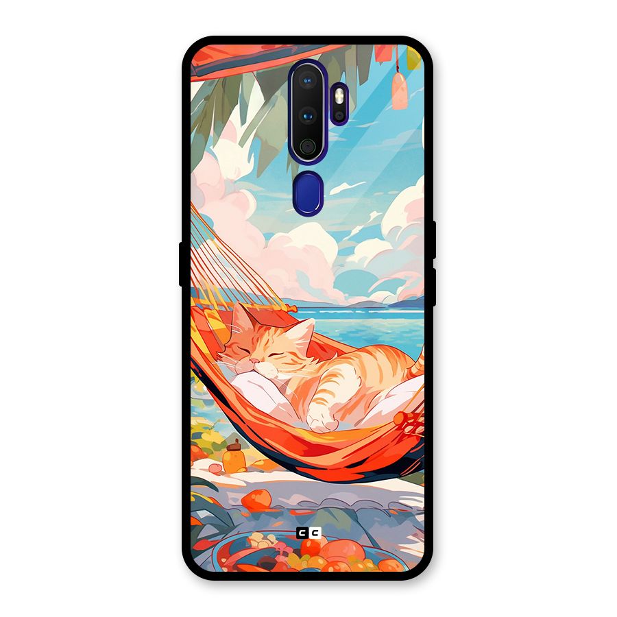 Cute Cat On Beach Glass Back Case for Oppo A9 (2020)