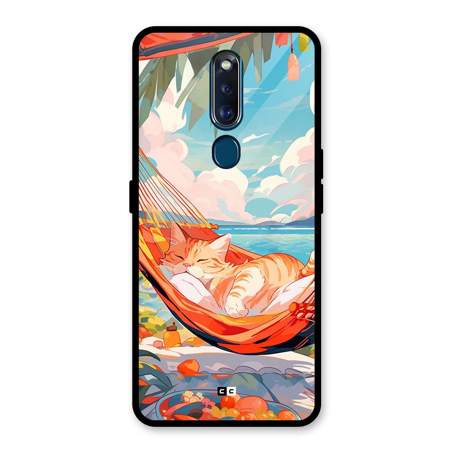 Cute Cat On Beach Glass Back Case for Oppo F11 Pro