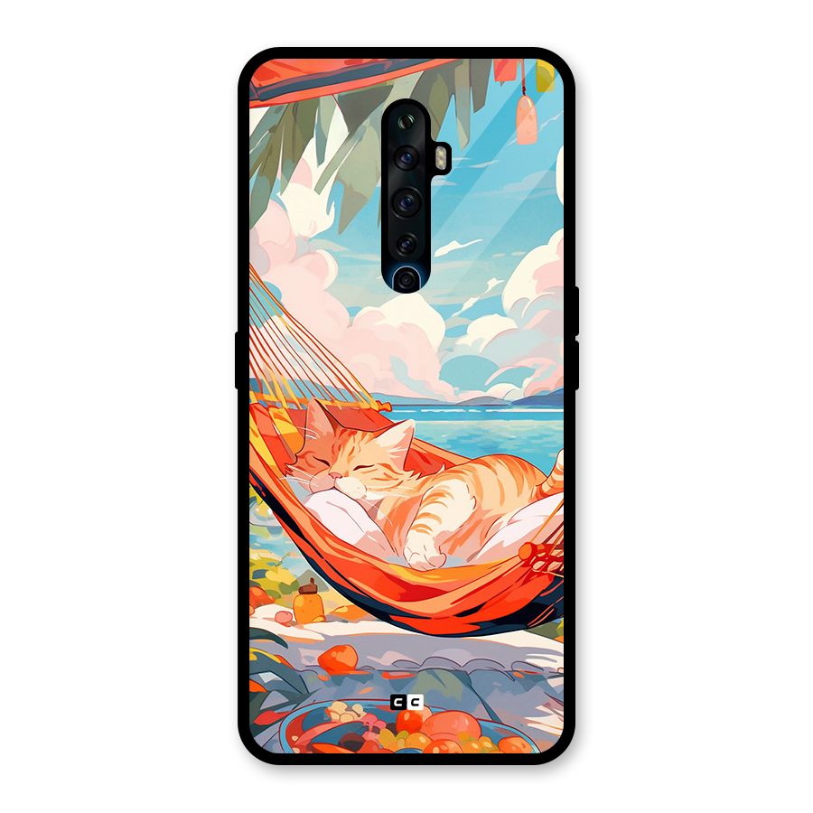 Cute Cat On Beach Glass Back Case for Oppo Reno2 Z