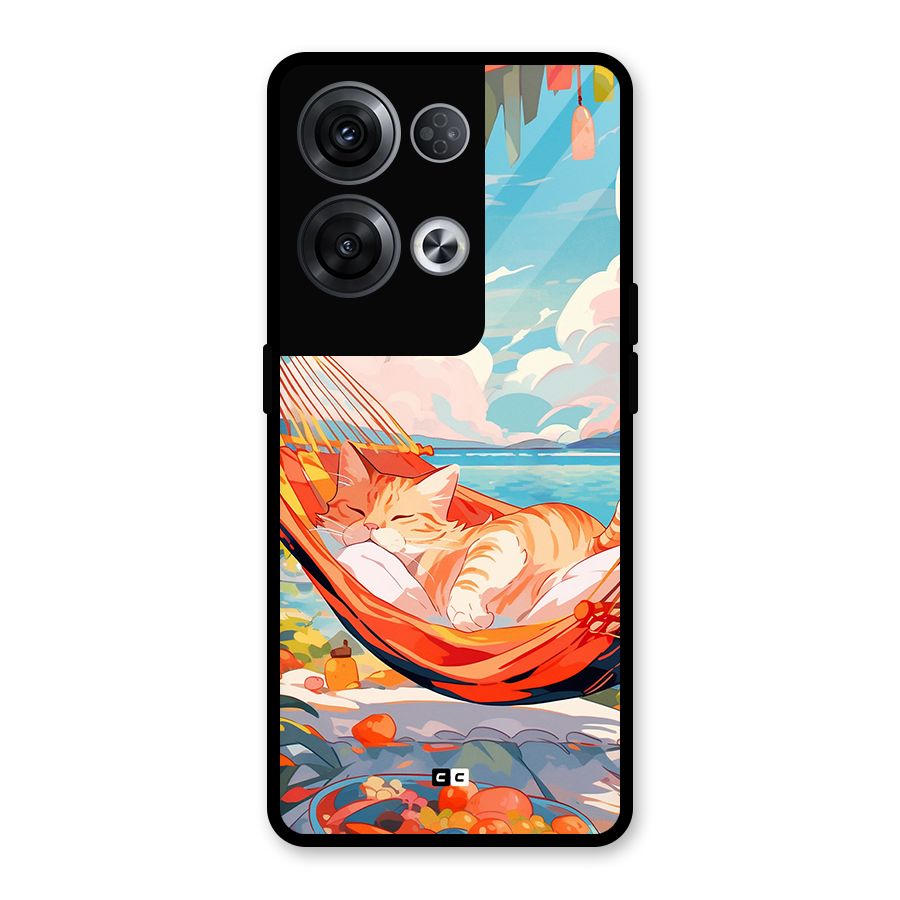 Cute Cat On Beach Glass Back Case for Oppo Reno8 Pro 5G