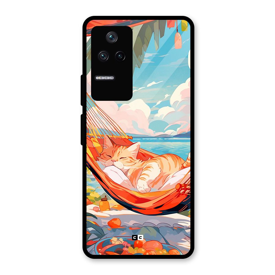 Cute Cat On Beach Glass Back Case for Poco F4 5G