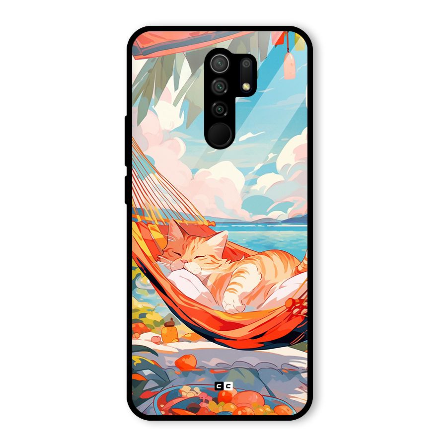 Cute Cat On Beach Glass Back Case for Poco M2