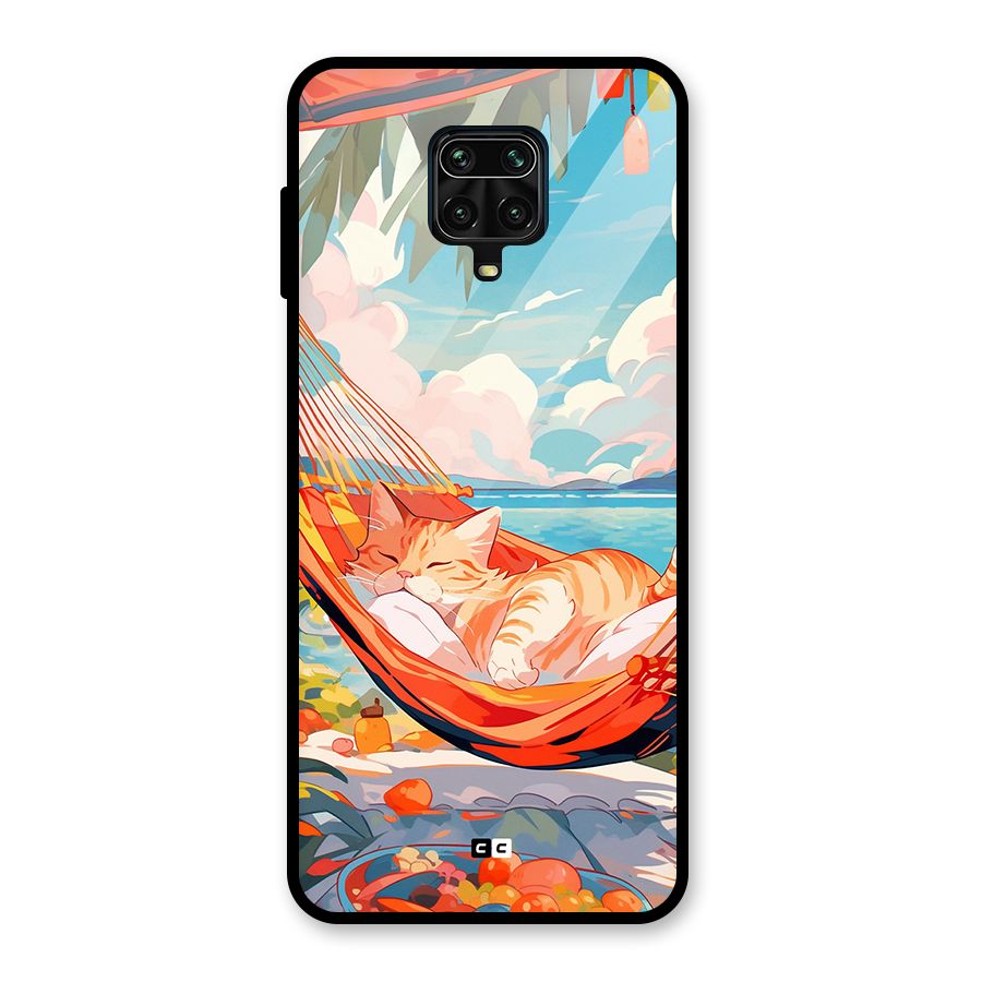 Cute Cat On Beach Glass Back Case for Poco M2 Pro
