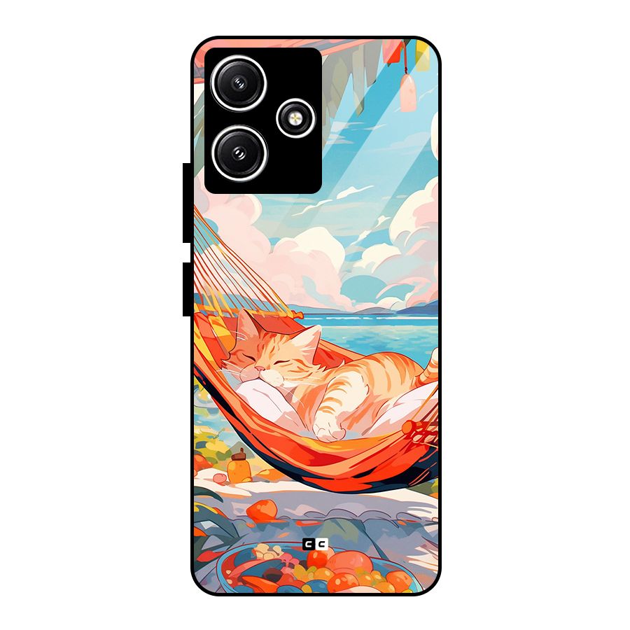 Cute Cat On Beach Glass Back Case for Poco M6 Pro