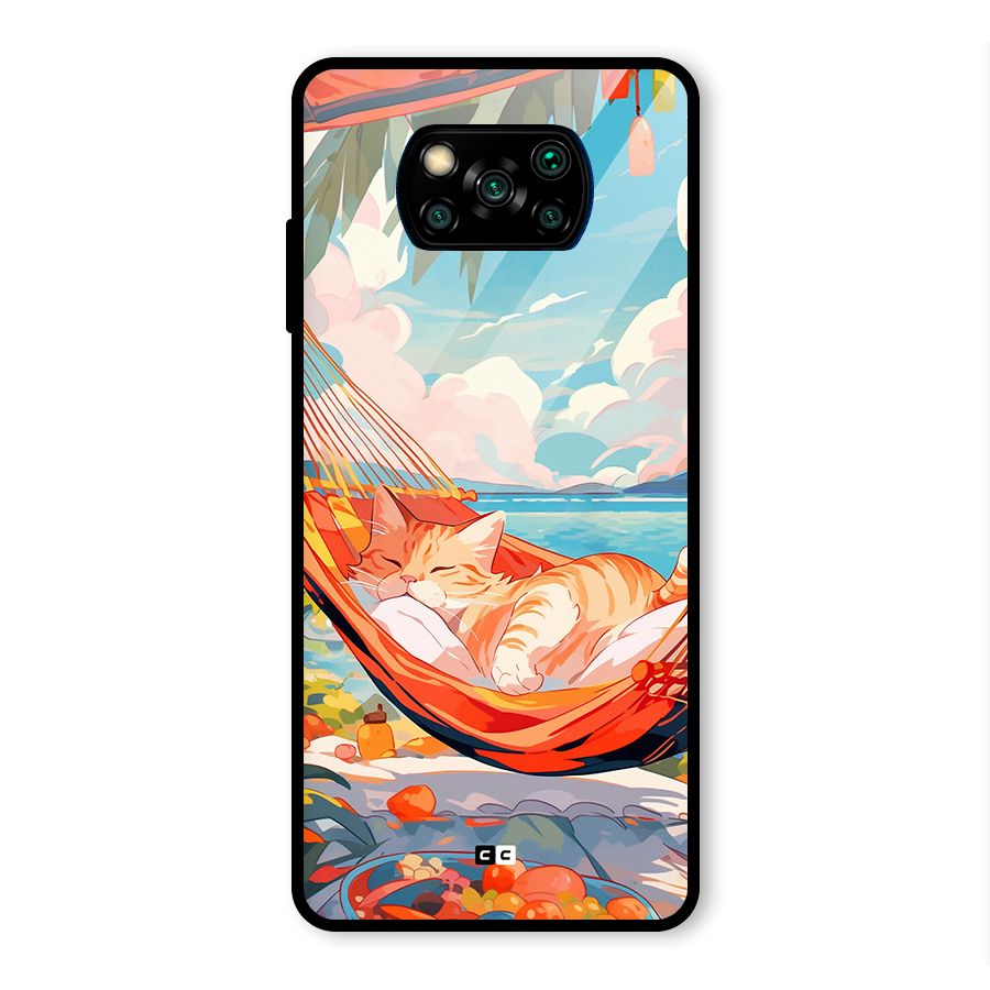 Cute Cat On Beach Glass Back Case for Poco X3 Pro