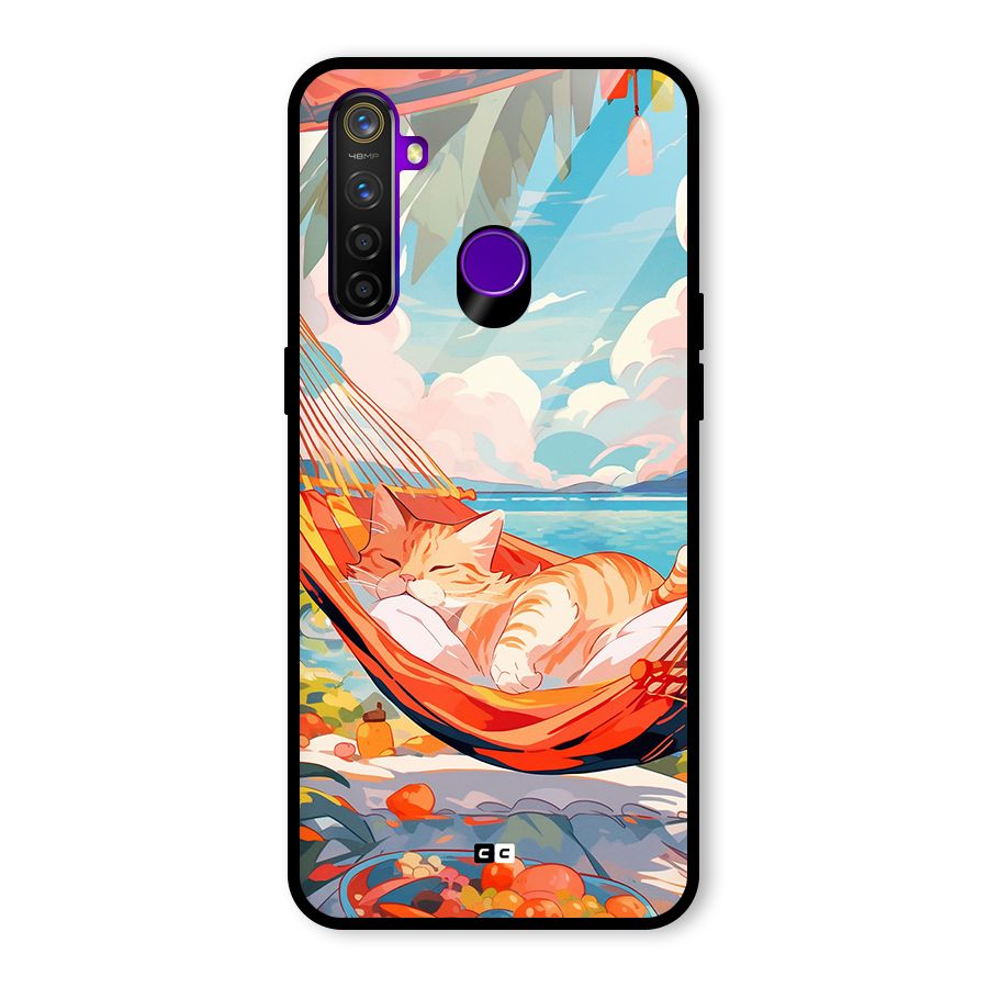 Cute Cat On Beach Glass Back Case for Realme 5 Pro