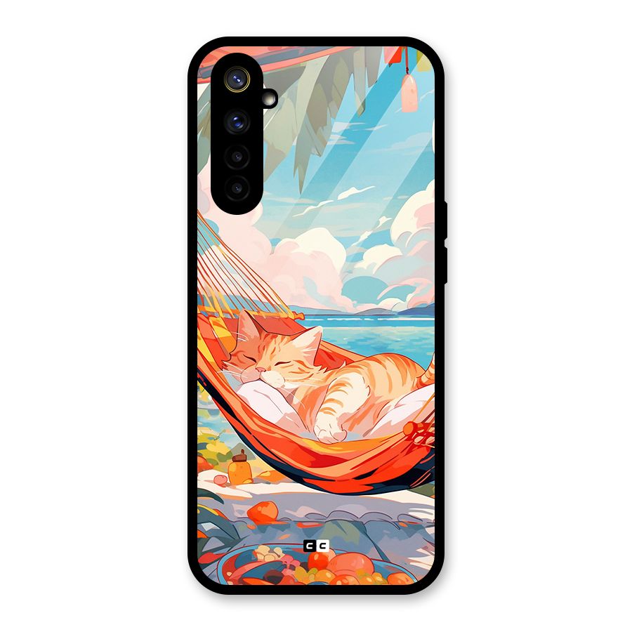 Cute Cat On Beach Glass Back Case for Realme 6