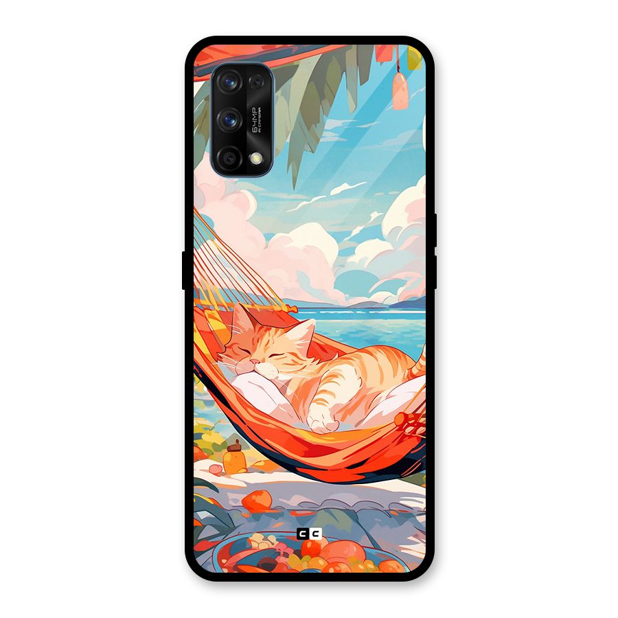 Cute Cat On Beach Glass Back Case for Realme 7 Pro