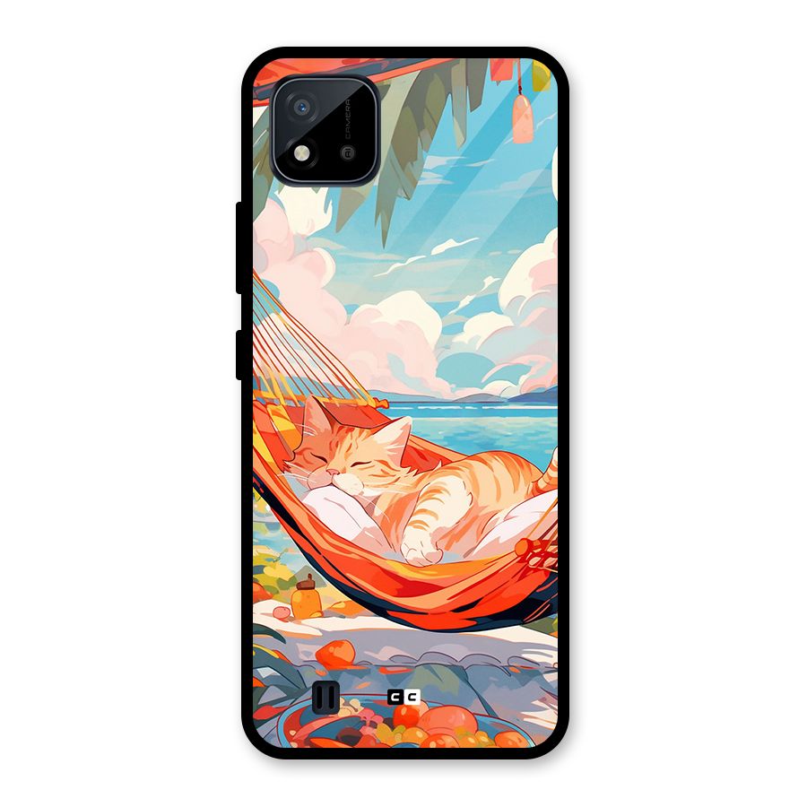 Cute Cat On Beach Glass Back Case for Realme C11 2021