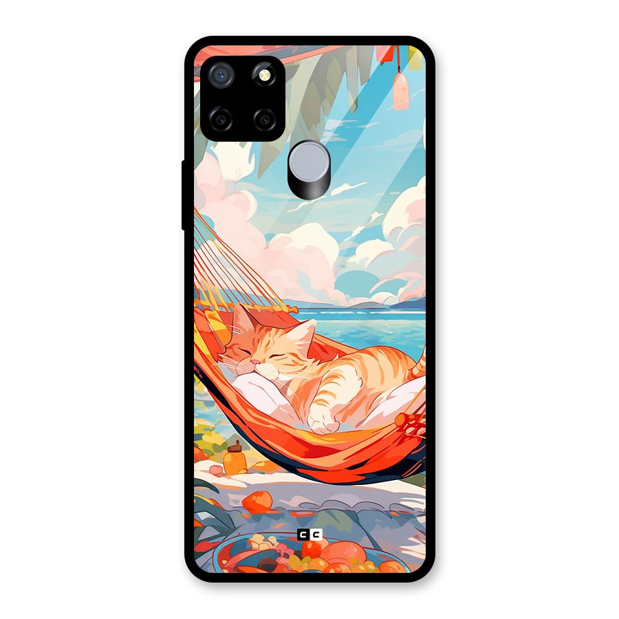 Cute Cat On Beach Glass Back Case for Realme C15