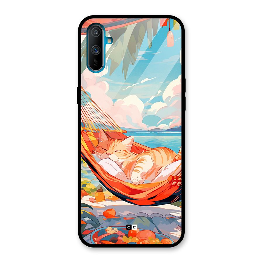 Cute Cat On Beach Glass Back Case for Realme C3