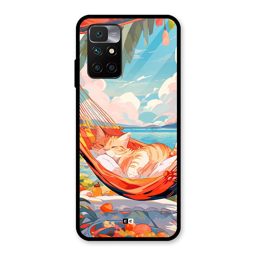Cute Cat On Beach Glass Back Case for Redmi 10 Prime