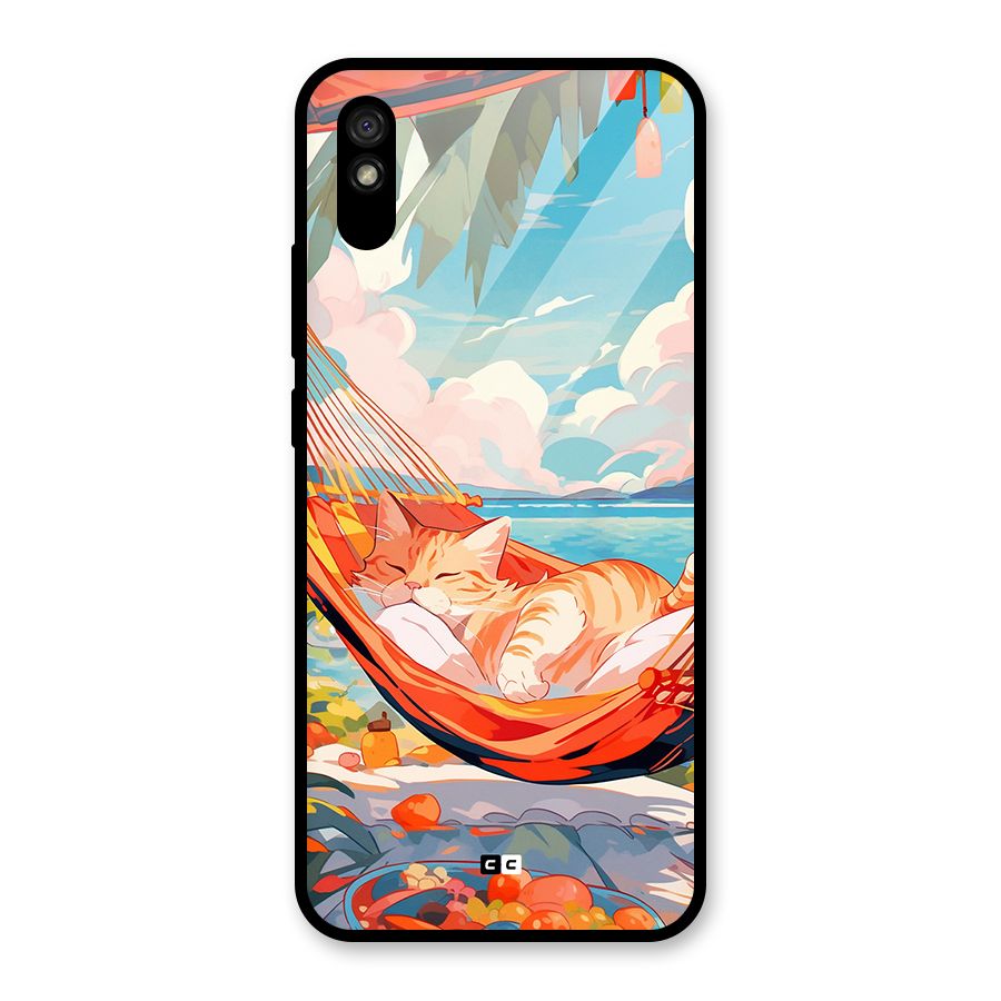 Cute Cat On Beach Glass Back Case for Redmi 9i