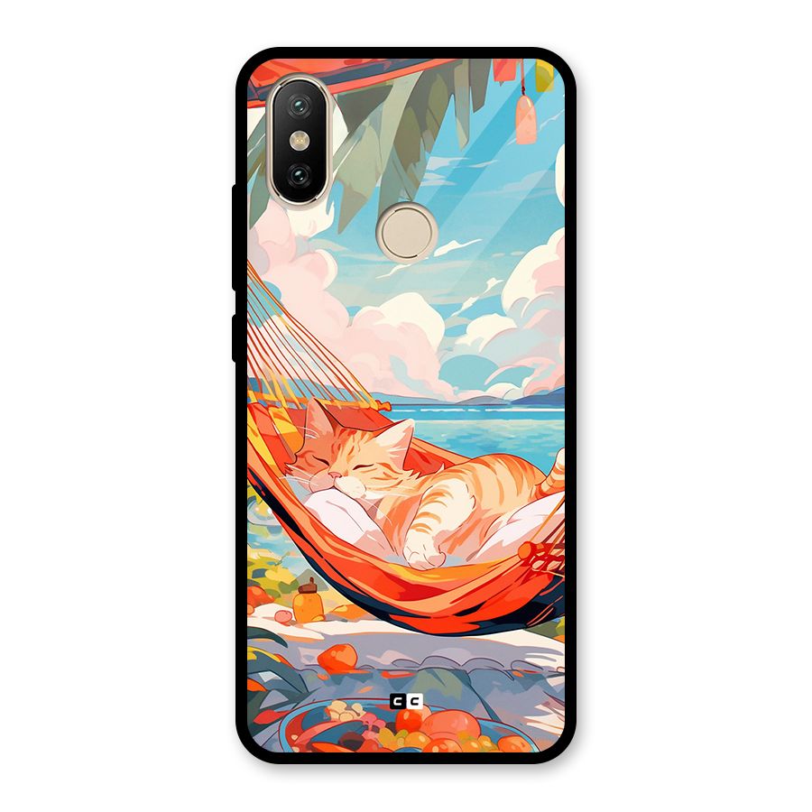 Cute Cat On Beach Glass Back Case for Redmi A2