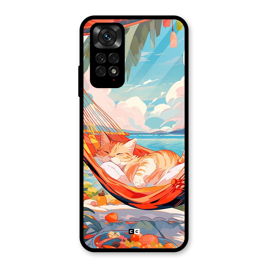 Cute Cat On Beach Glass Back Case for Redmi Note 11S