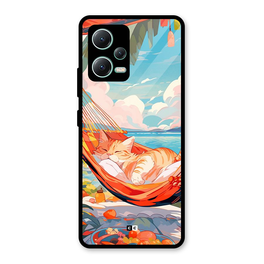 Cute Cat On Beach Glass Back Case for Redmi Note 12 5G