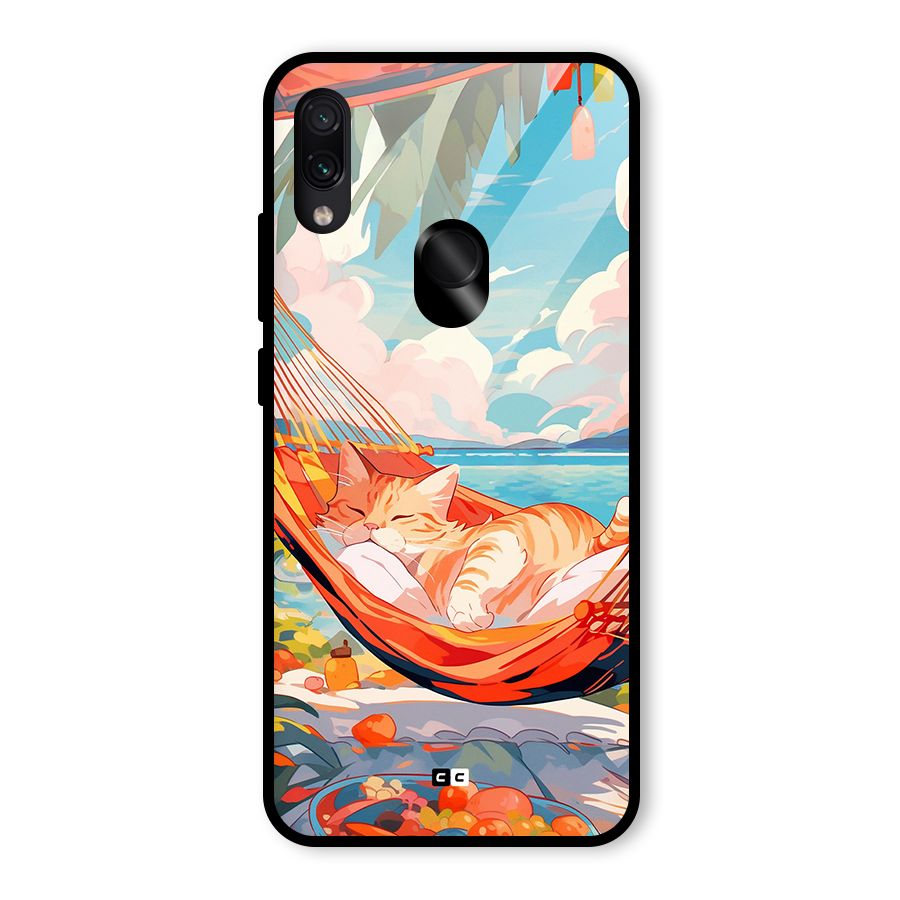 Cute Cat On Beach Glass Back Case for Redmi Note 7S