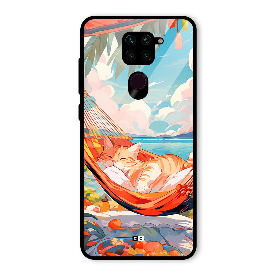 Cute Cat On Beach Glass Back Case for Redmi Note 9