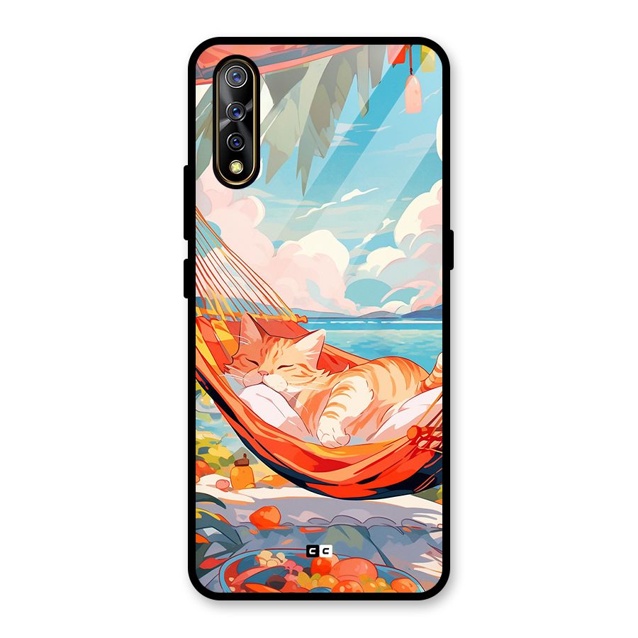 Cute Cat On Beach Glass Back Case for Vivo S1