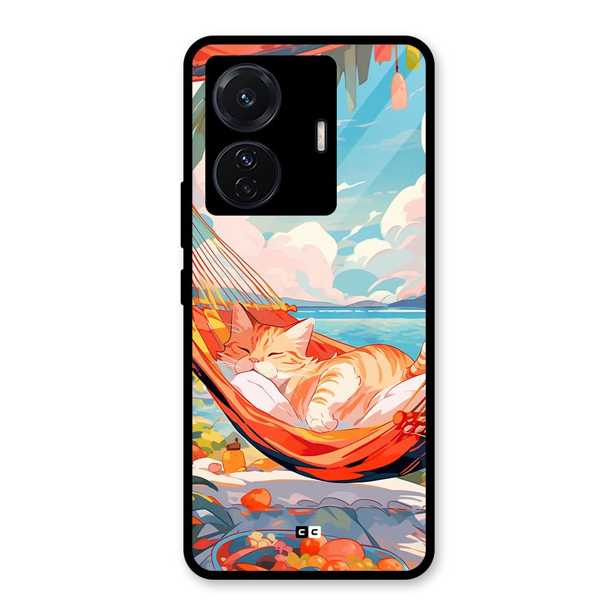 Cute Cat On Beach Glass Back Case for Vivo T1 Pro