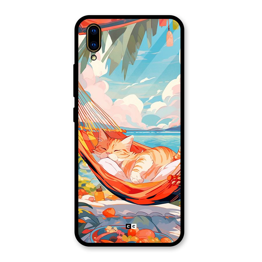 Cute Cat On Beach Glass Back Case for Vivo V11 Pro