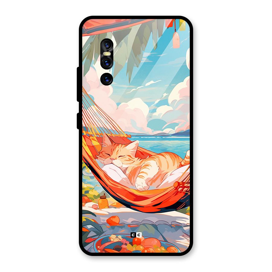 Cute Cat On Beach Glass Back Case for Vivo V15 Pro