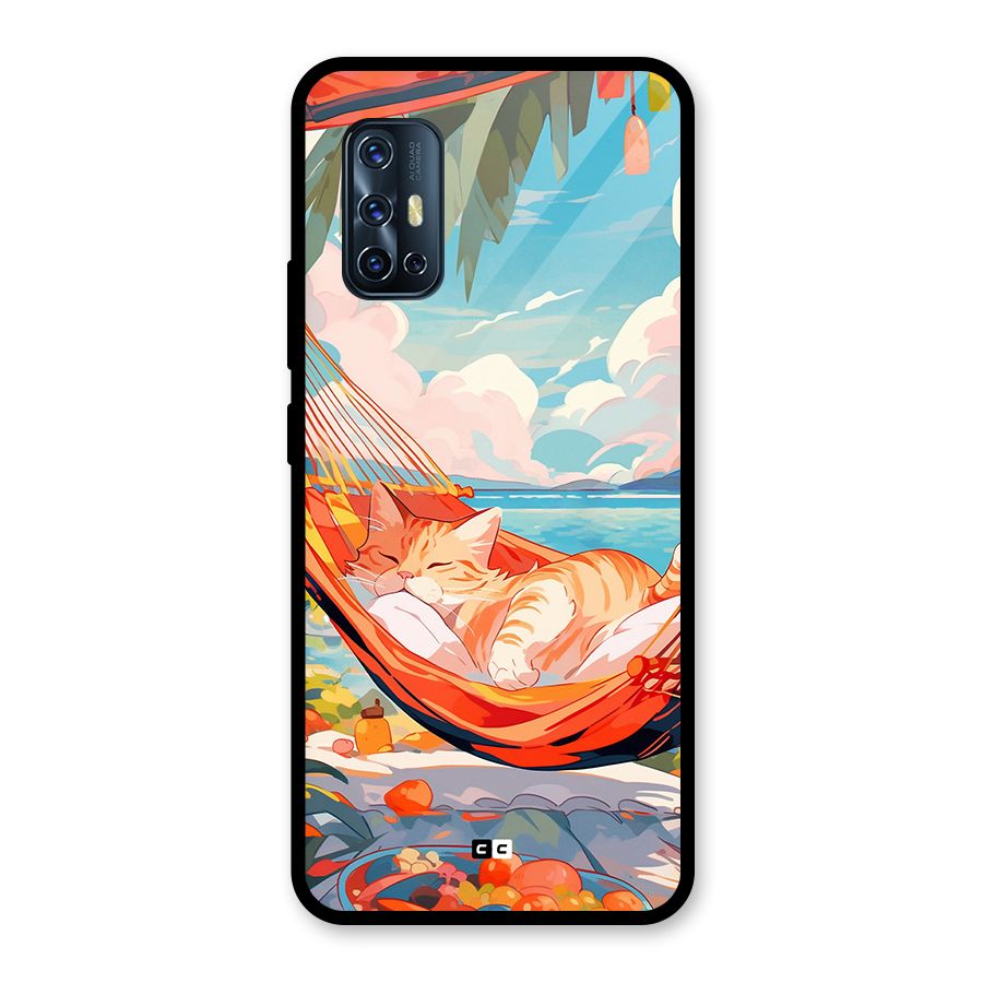 Cute Cat On Beach Glass Back Case for Vivo V17