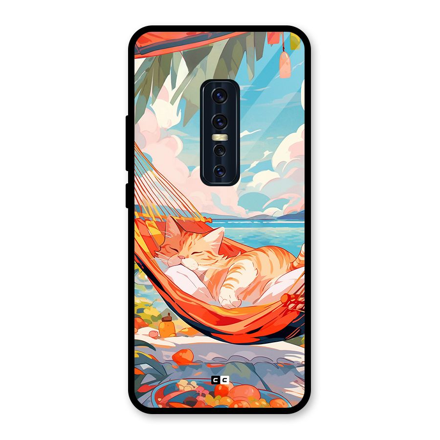 Cute Cat On Beach Glass Back Case for Vivo V17 Pro