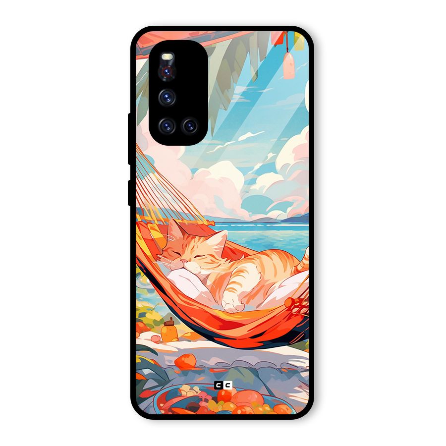 Cute Cat On Beach Glass Back Case for Vivo V19