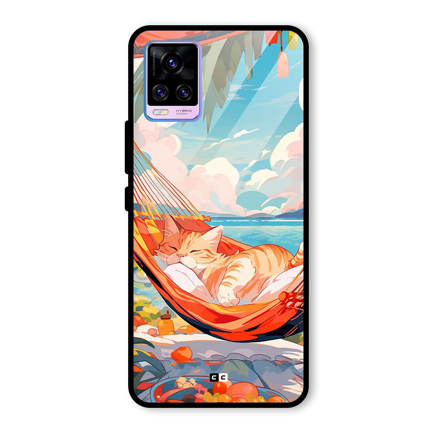 Cute Cat On Beach Glass Back Case for Vivo V20 Pro