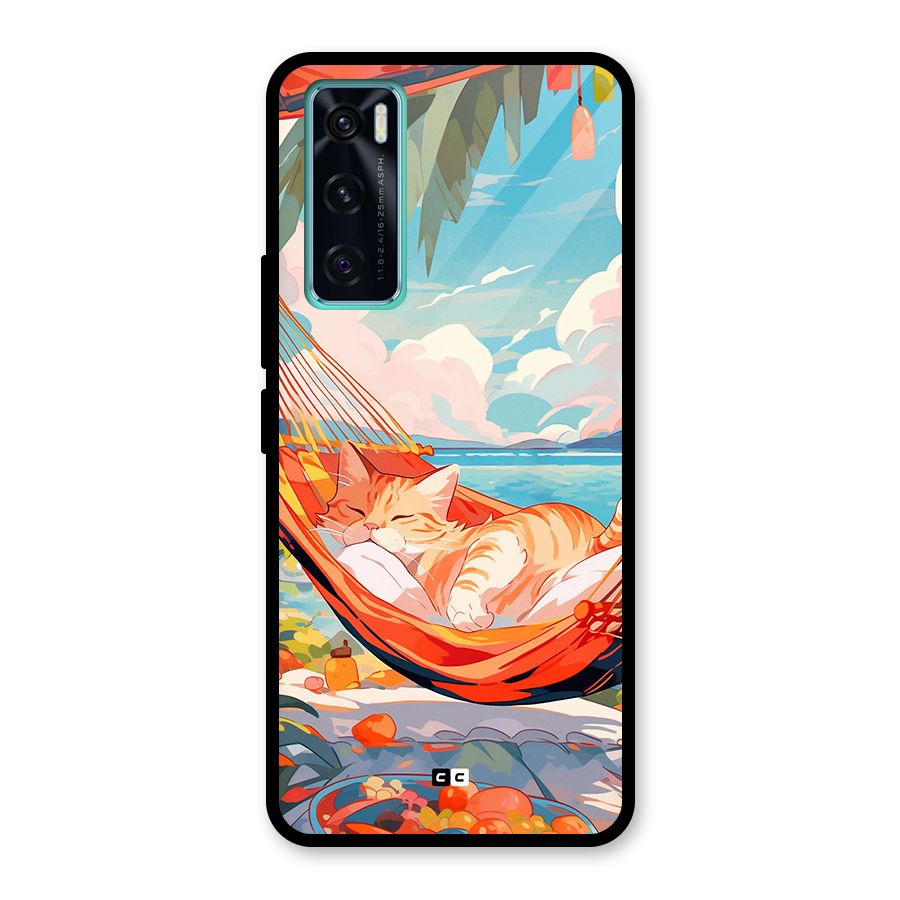 Cute Cat On Beach Glass Back Case for Vivo V20 SE