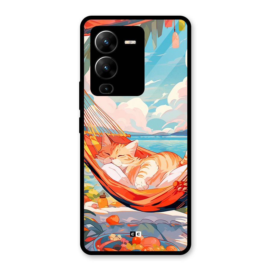 Cute Cat On Beach Glass Back Case for Vivo V25 Pro