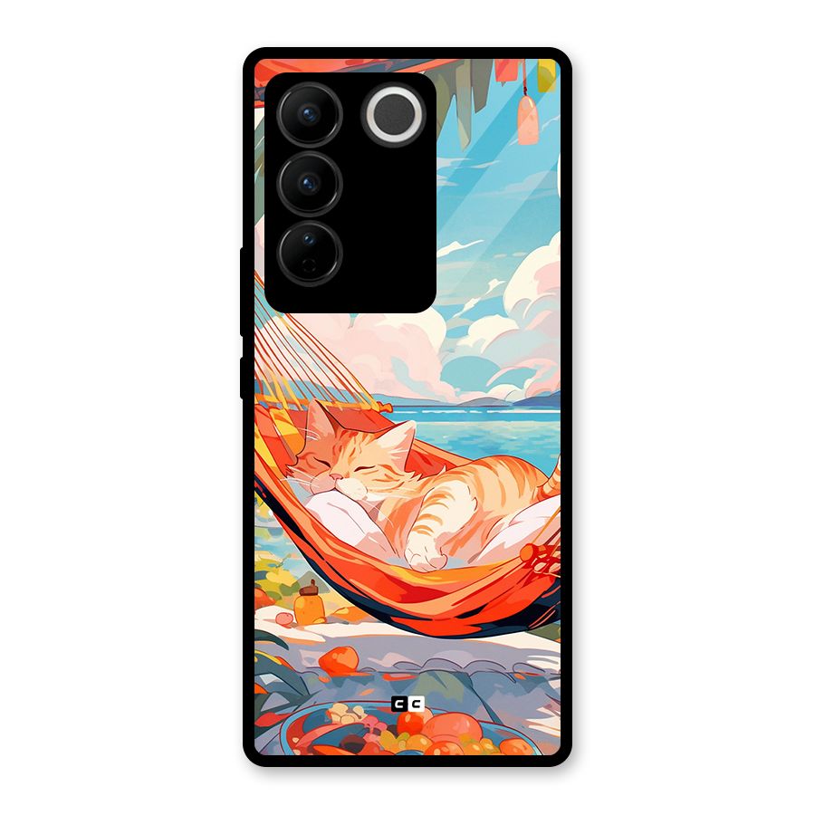 Cute Cat On Beach Glass Back Case for Vivo V27 Pro
