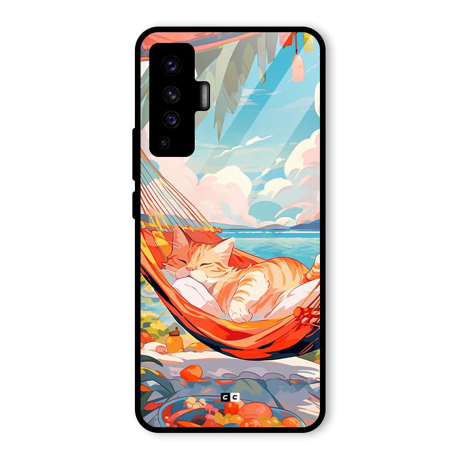 Cute Cat On Beach Glass Back Case for Vivo X50